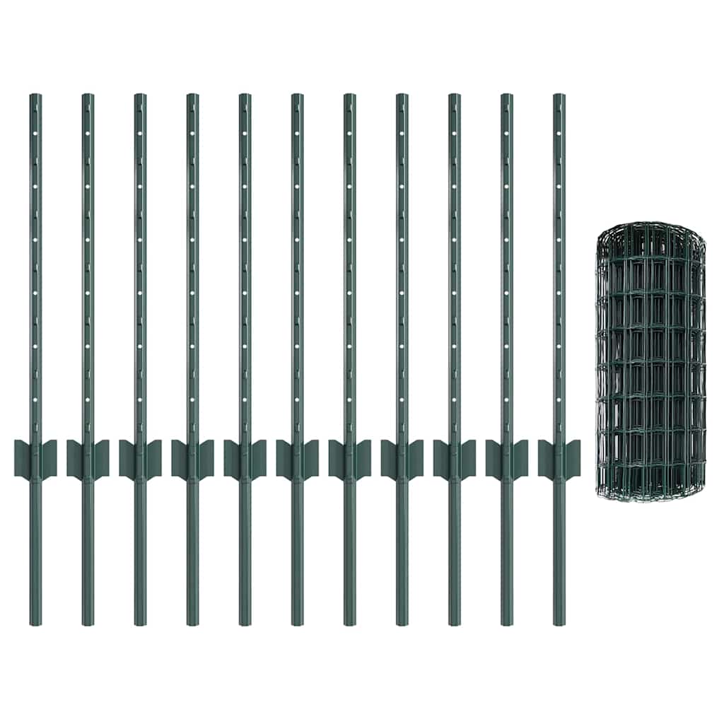Fence with Posts Green 0.6 x 25 m Steel