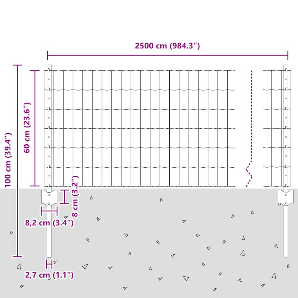Fence with Posts Green 0.6 x 25 m Steel