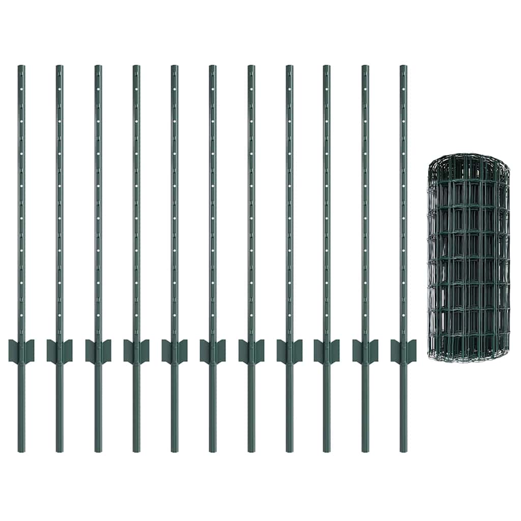 Fence with Posts Green 0.8 x 25 m Steel