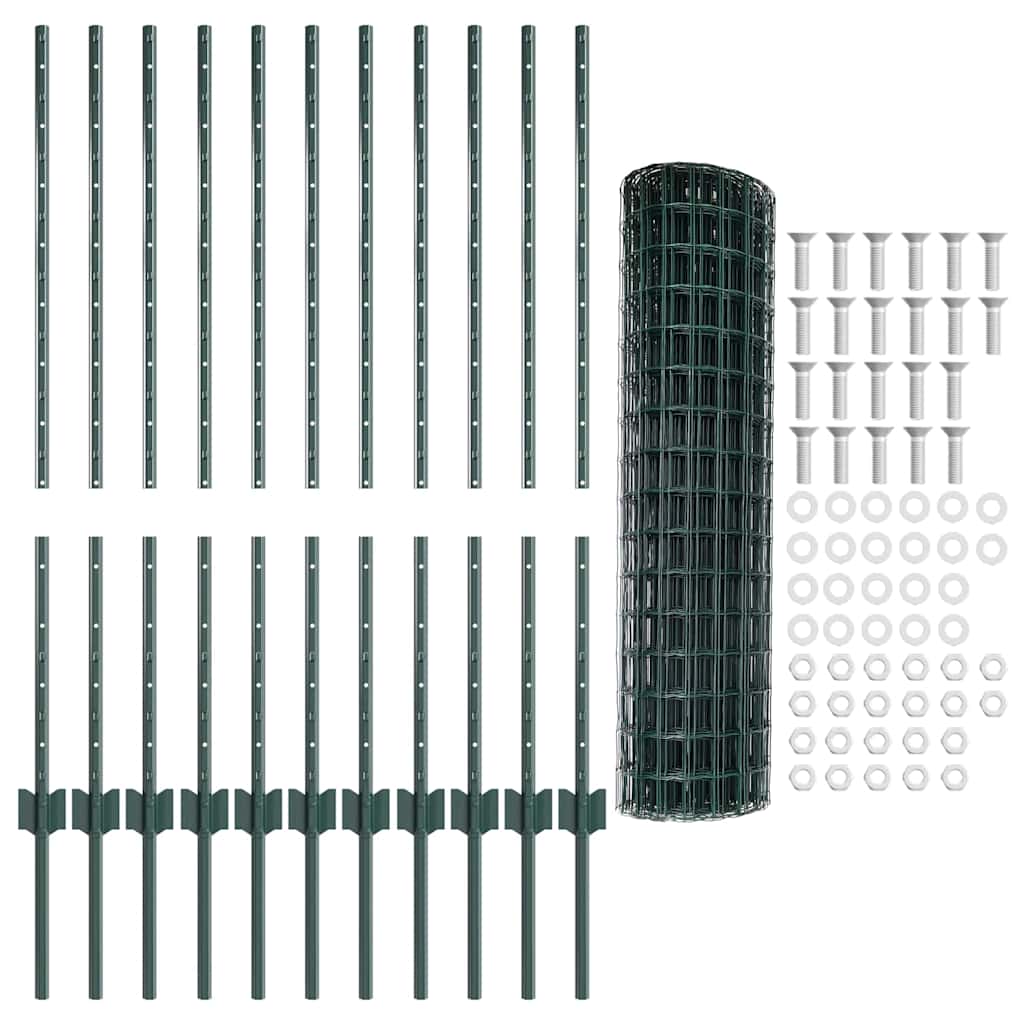 Fence with Posts Green 1 x 25 m Steel