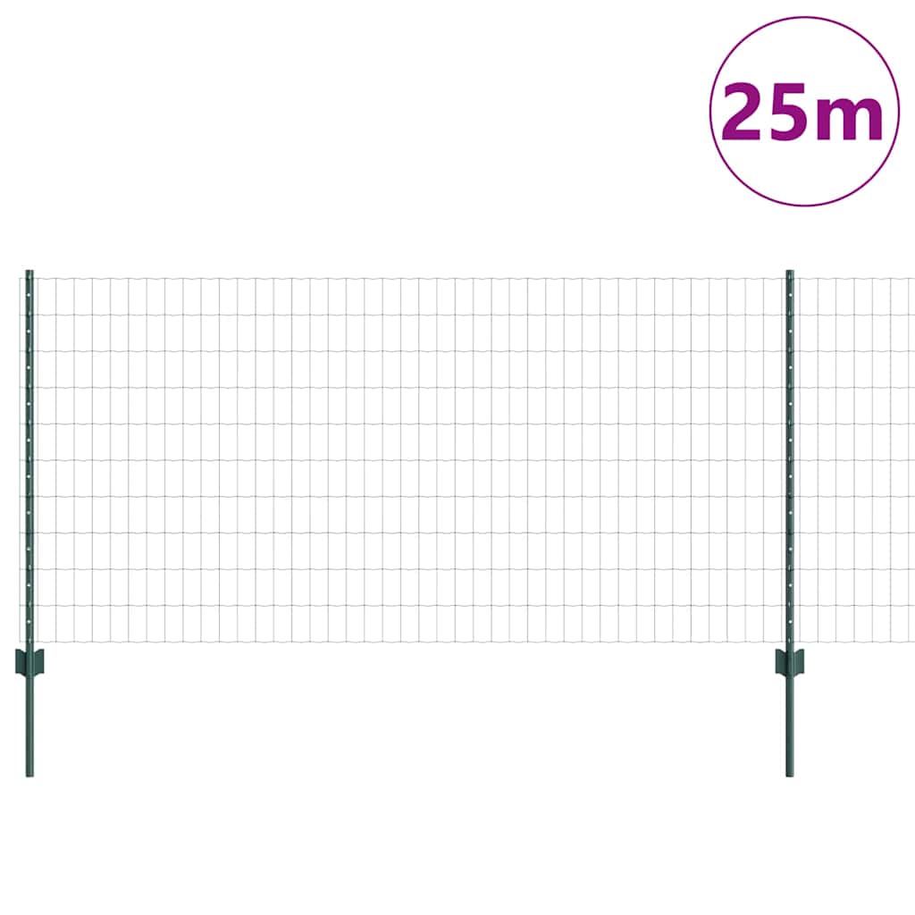 Fence with Posts Green 1 x 25 m Steel