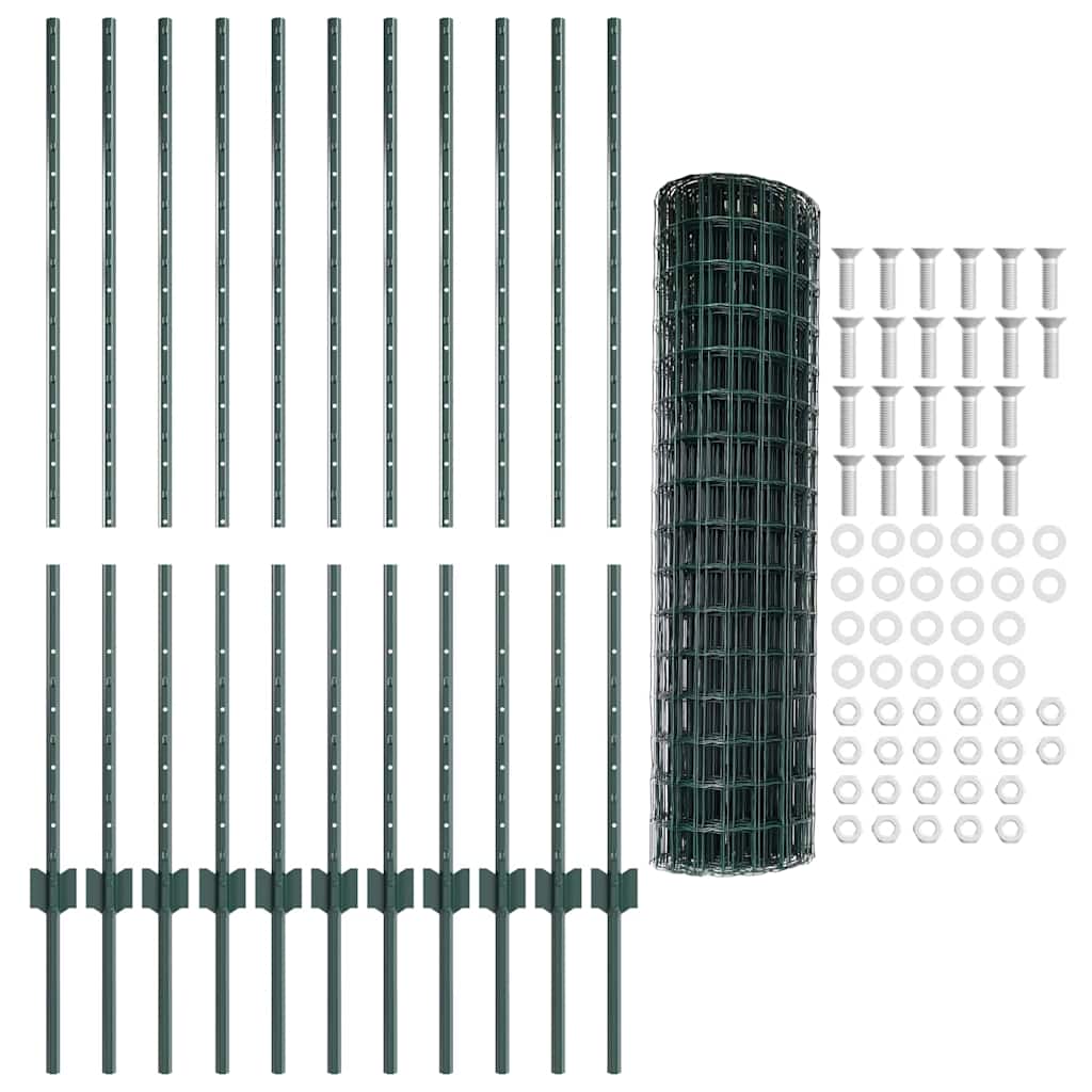 Fence with Posts Green 1.2 x 25 m Steel