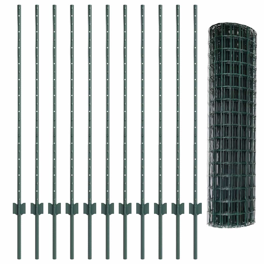 Fence with Posts Green 1.2 x 25 m Steel