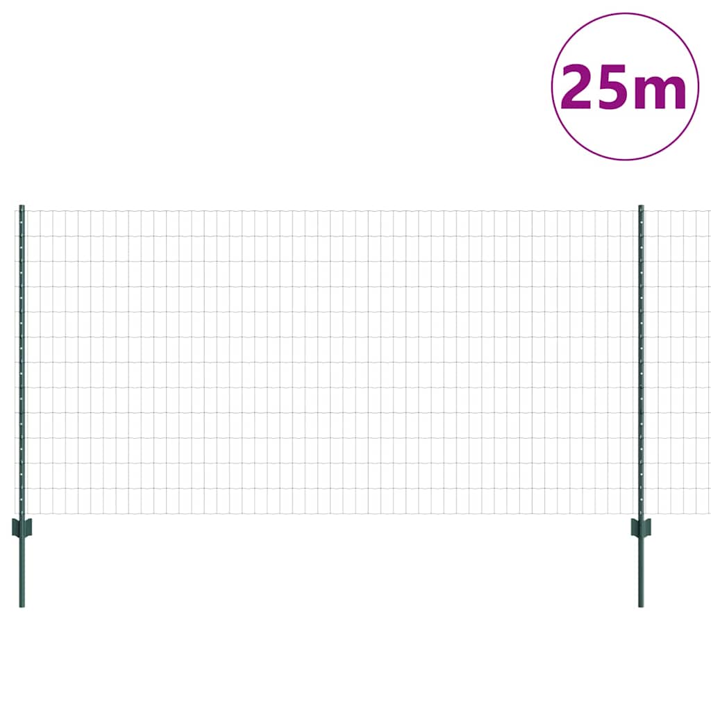 Fence with Posts Green 1.2 x 25 m Steel
