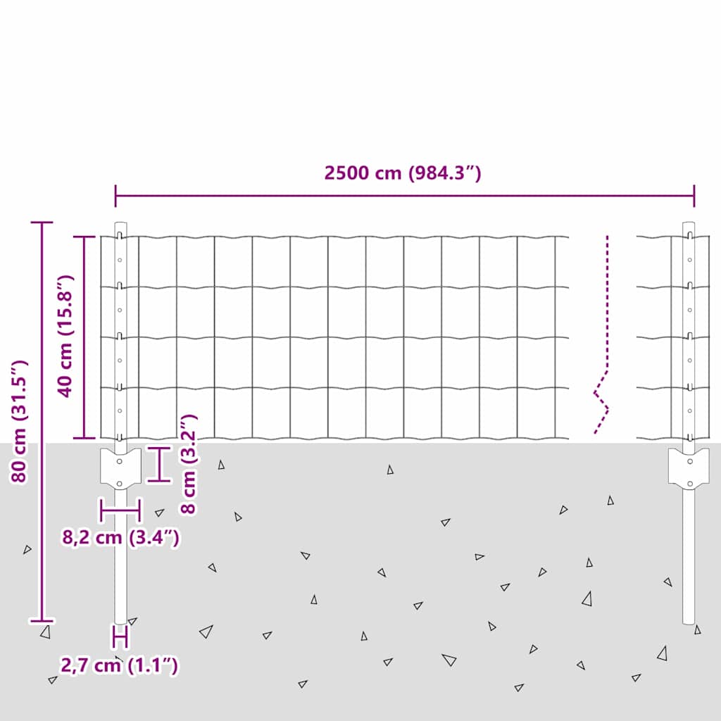 Fence with Posts Green 0.4 x 25 m Steel
