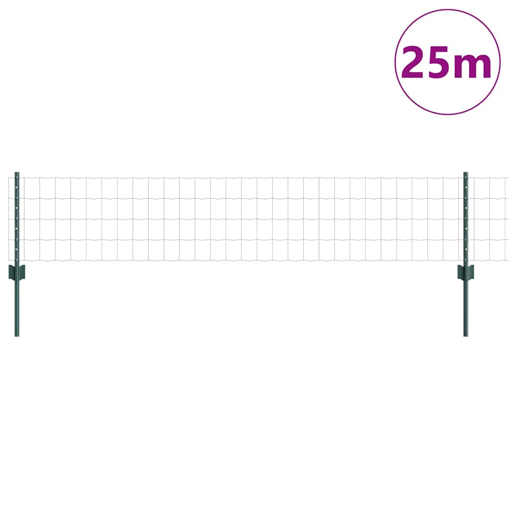 Fence with Posts Green 0.4 x 25 m Steel