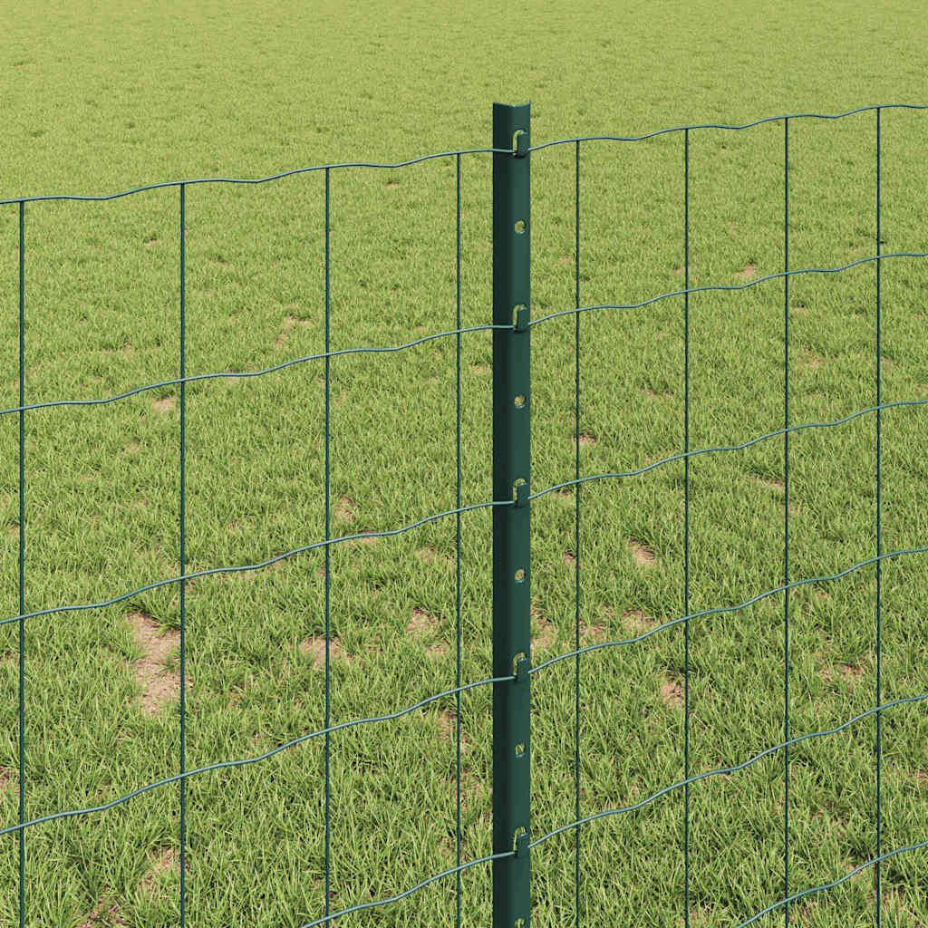 Fence with Posts Green 1 x 25 m Steel