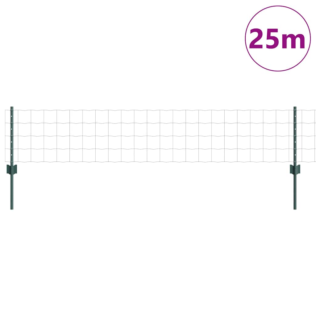Fence with Posts Green 0.4 x 25 m Steel