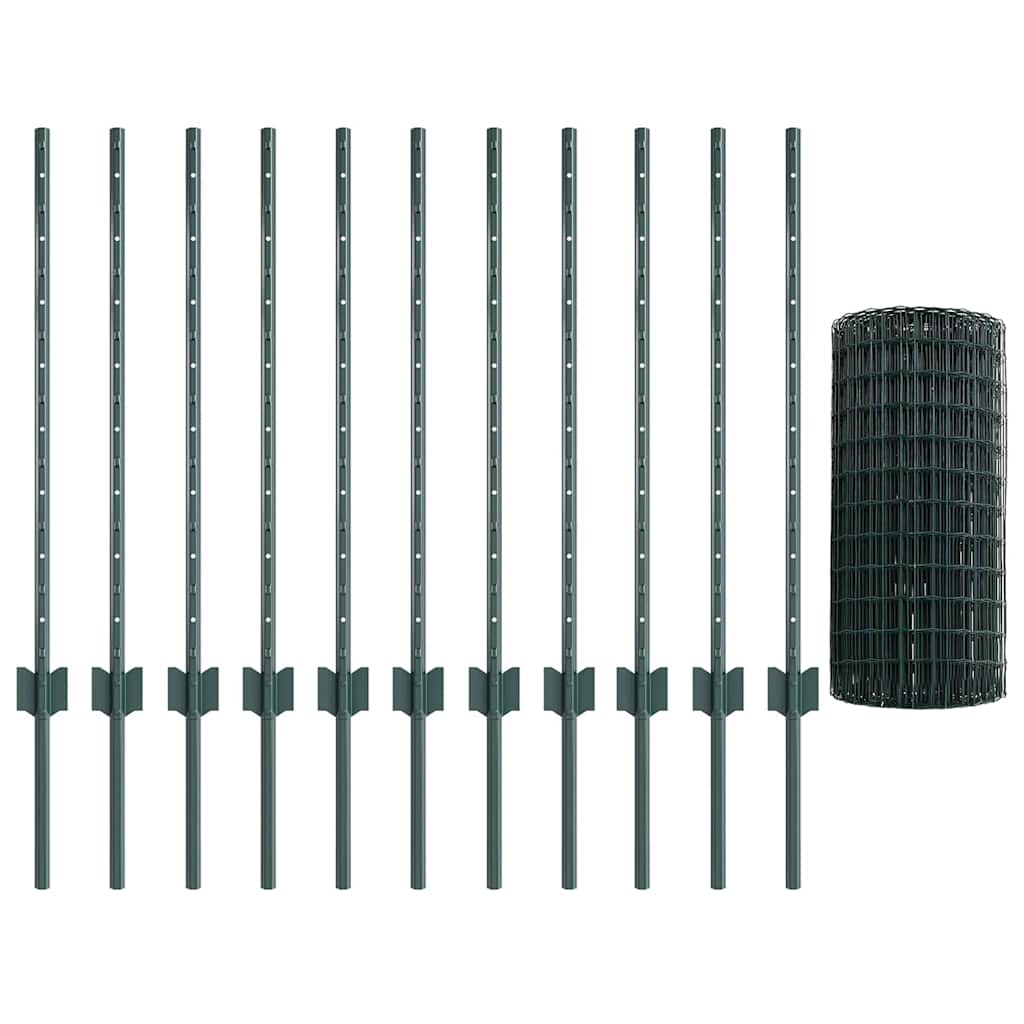 Fence with Posts Green 0.8 x 25 m Steel