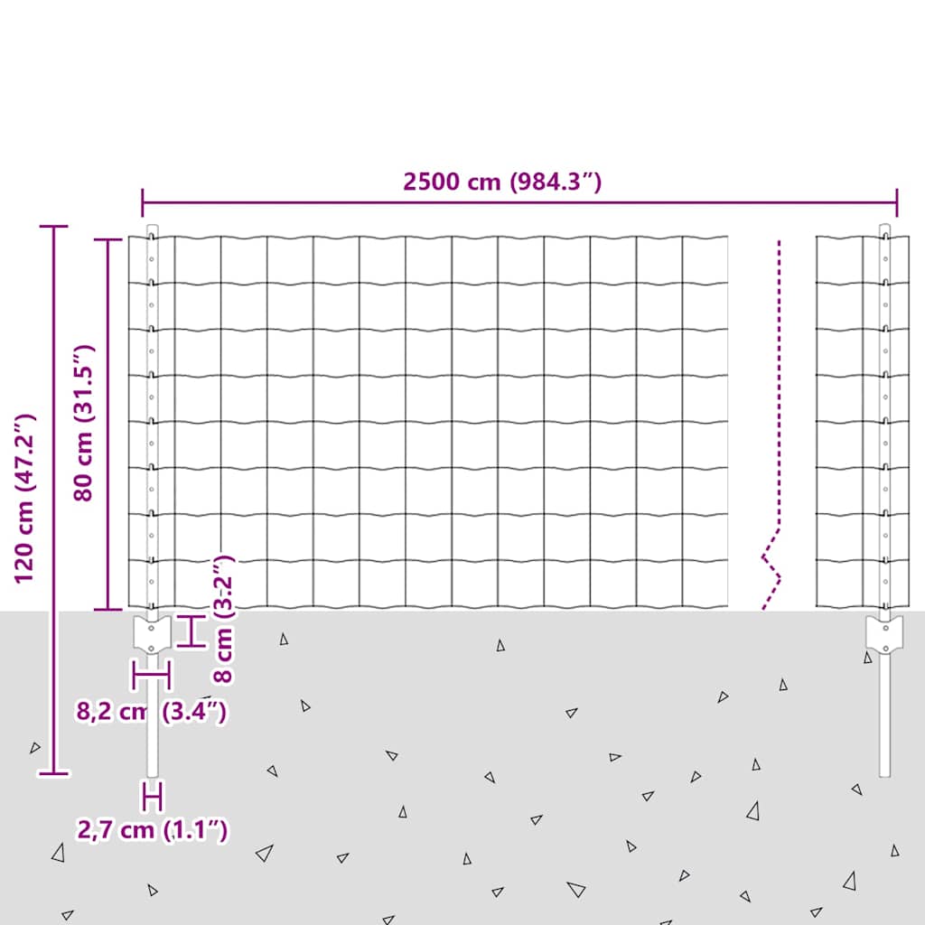 Fence with Posts Green 0.8 x 25 m Steel