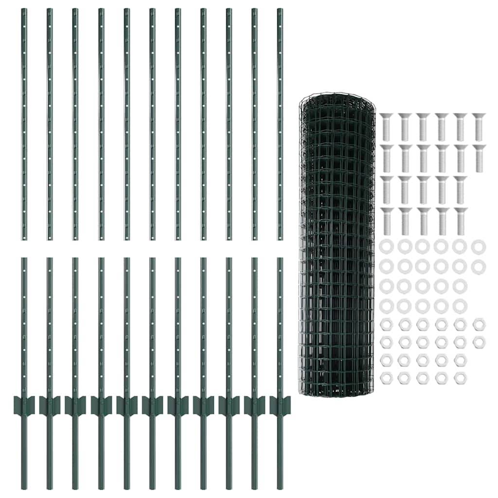 Fence with Posts Green 1.2 x 25 m Steel