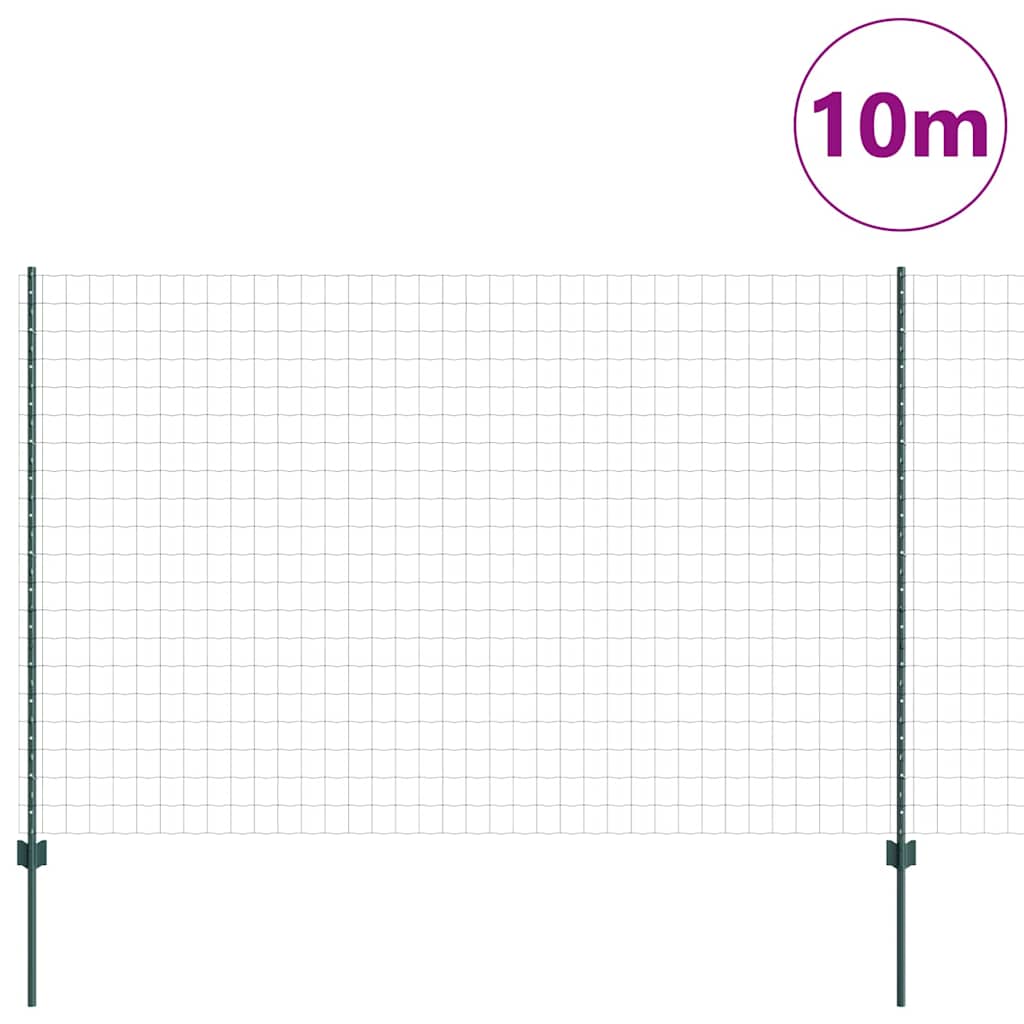 Fence with Posts Green 1.6 x 10 m Steel