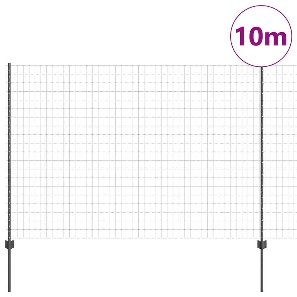 Fence with Posts Grey 1.6 x 10 m Steel