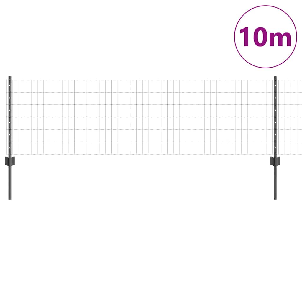 Fence with Posts Grey 0.6 x 10 m Steel