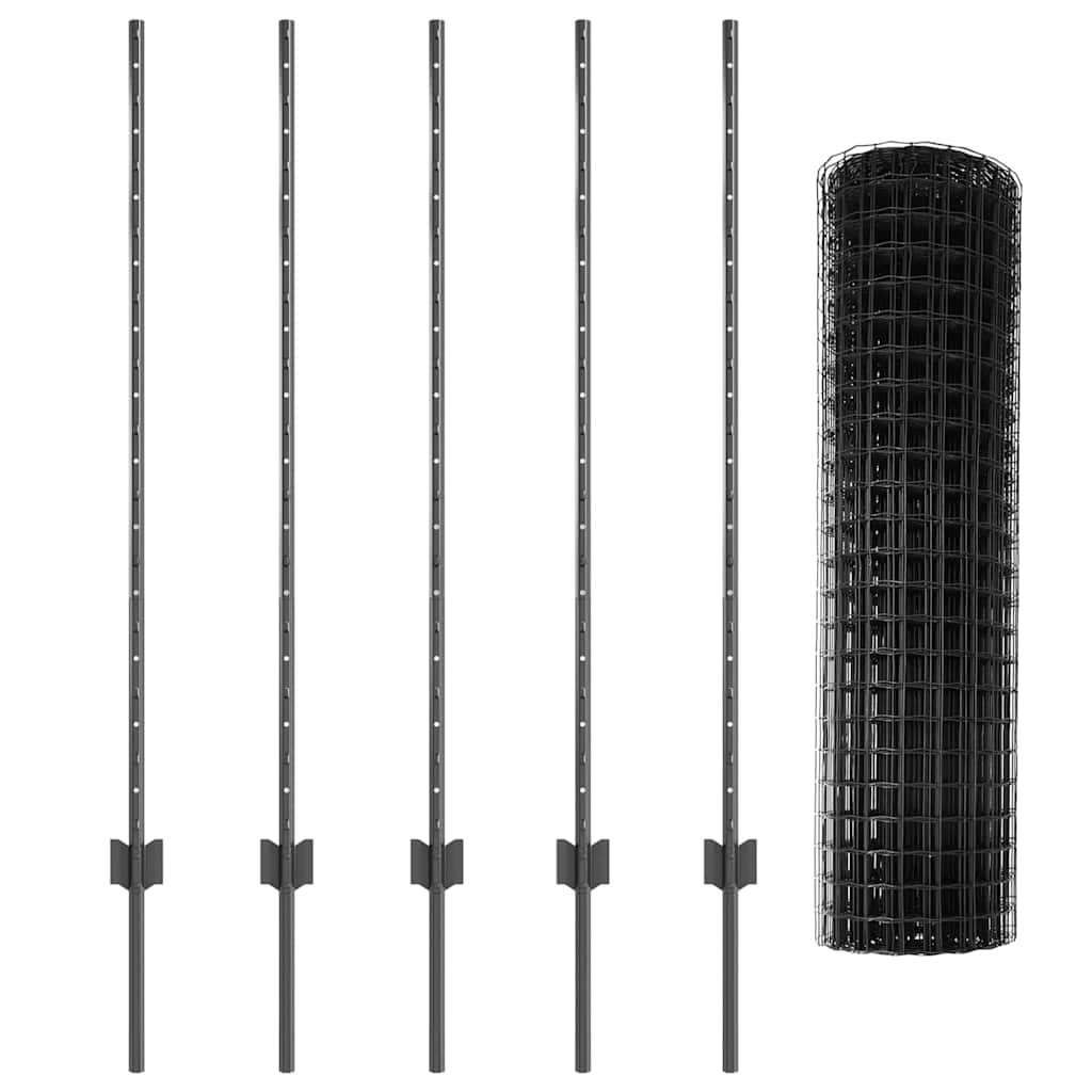 Fence with Posts Grey 1.2 x 10 m Steel