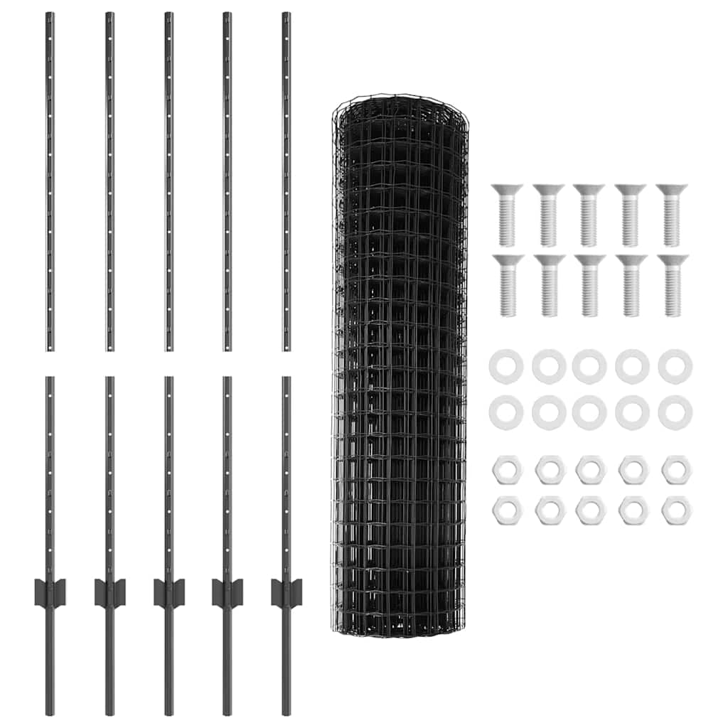 Fence with Posts Grey 1.2 x 10 m Steel