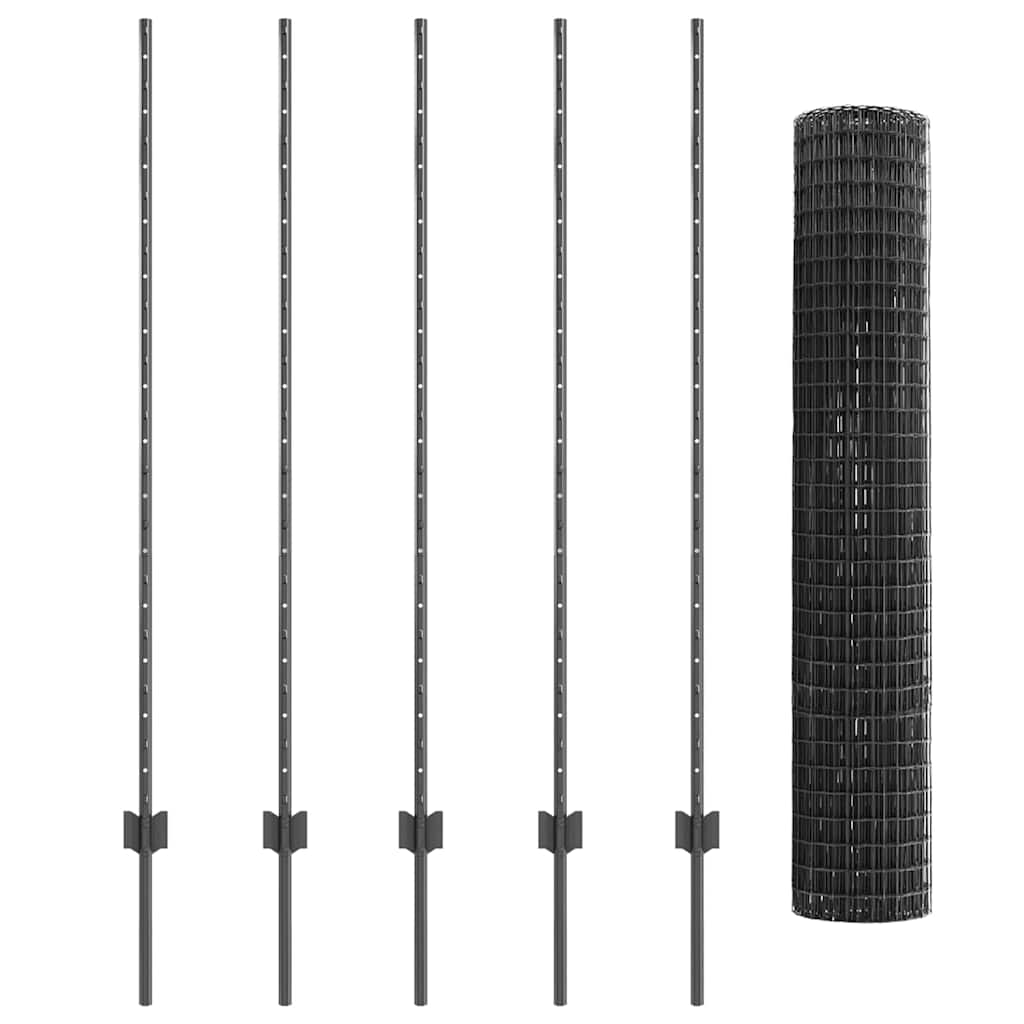 Fence with Posts Grey 1.4 x 10 m Steel
