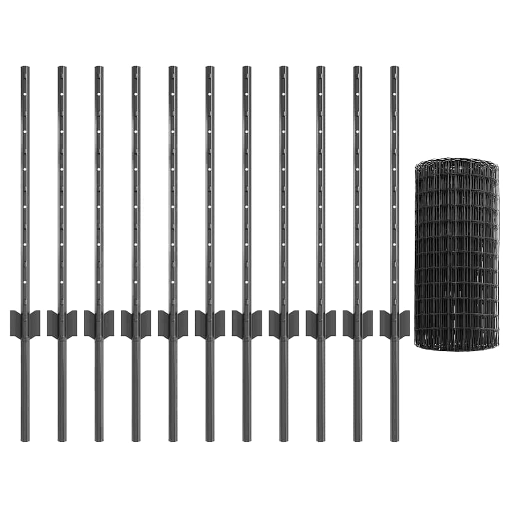 Fence with Posts Grey 0.6 x 25 m Steel