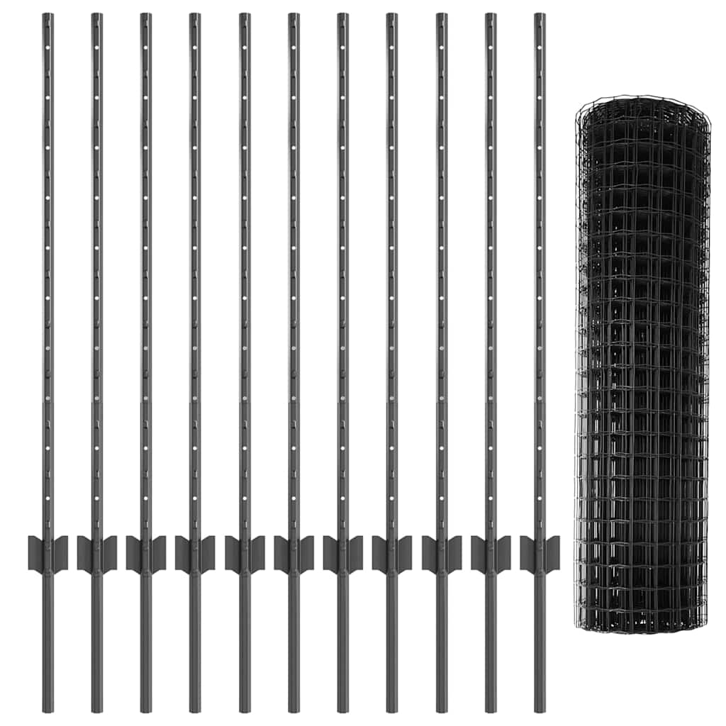 Fence with Posts Grey 1 x 25 m Steel