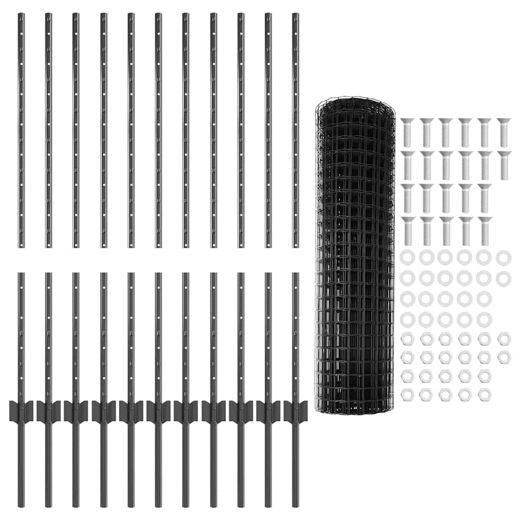 Fence with Posts Grey 1 x 25 m Steel