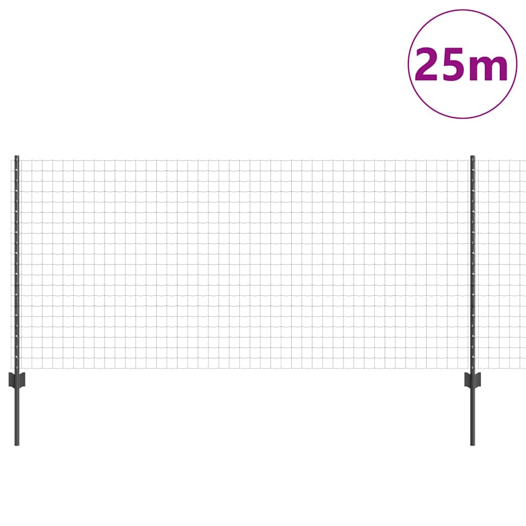 Fence with Posts Grey 1 x 25 m Steel
