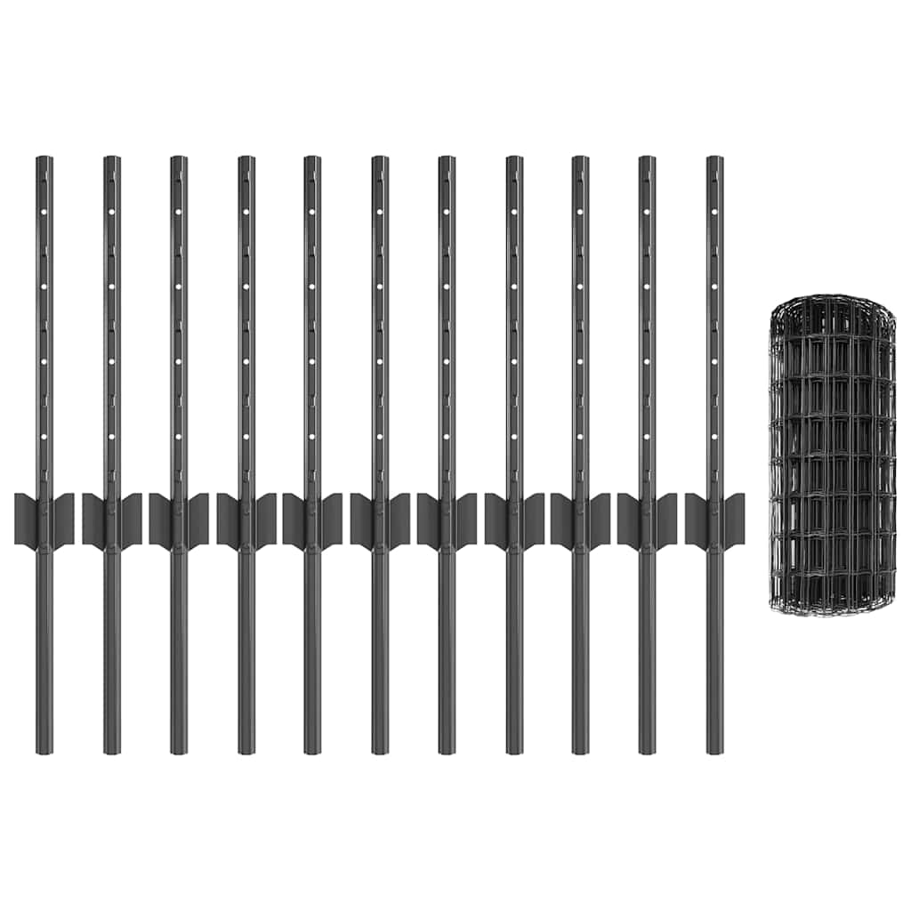 Fence with Posts Grey 0.4 x 25 m Steel