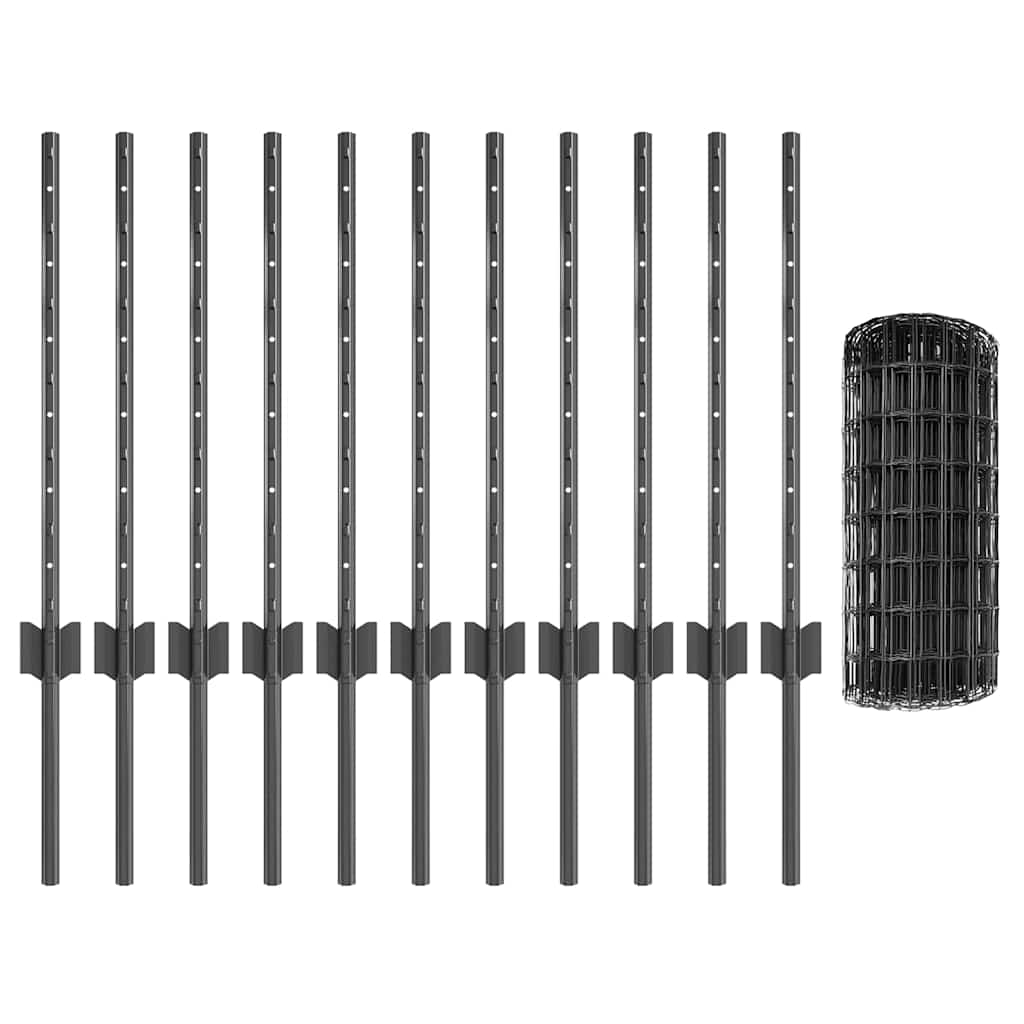 Fence with Posts Grey 0.6 x 25 m Steel