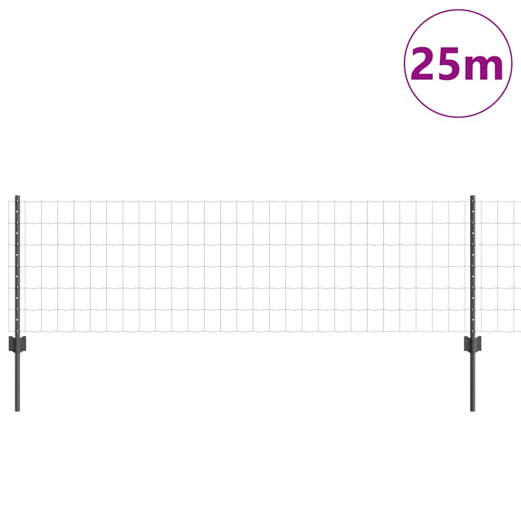 Fence with Posts Grey 0.6 x 25 m Steel