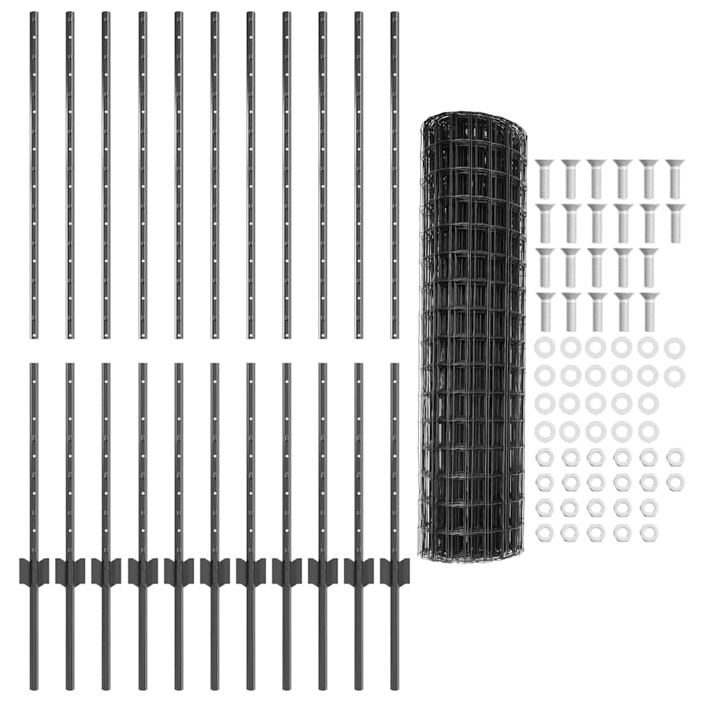 Fence with Posts Grey 1.2 x 25 m Steel