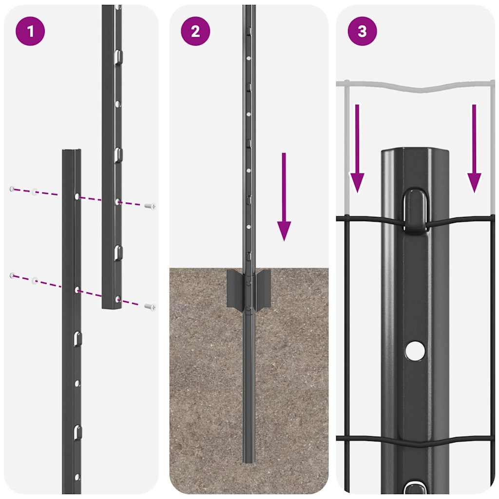 Fence with Posts Grey 1.2 x 25 m Steel