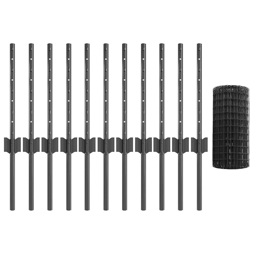 Fence with Posts Grey 0.4 x 25 m Steel