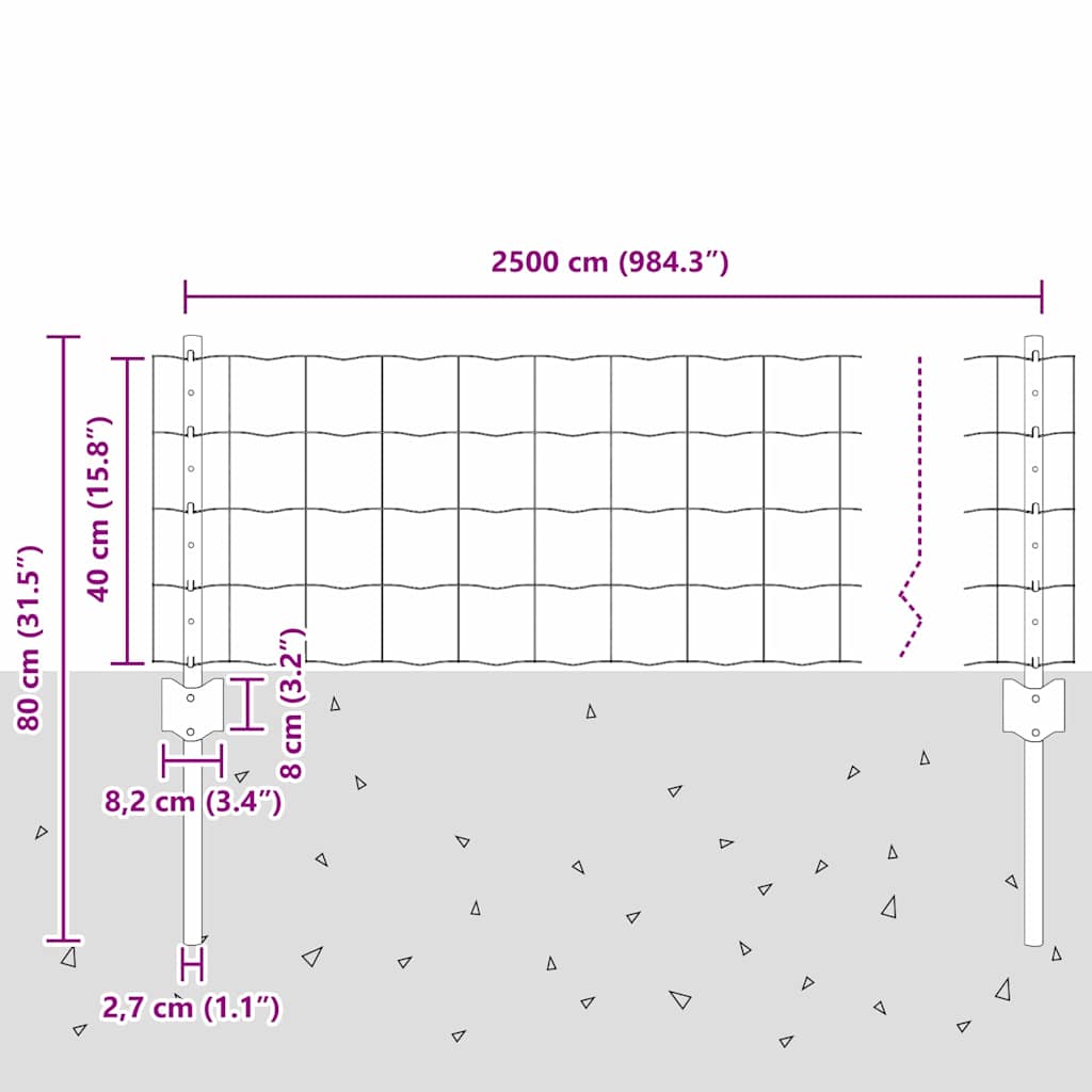 Fence with Posts Grey 0.4 x 25 m Steel