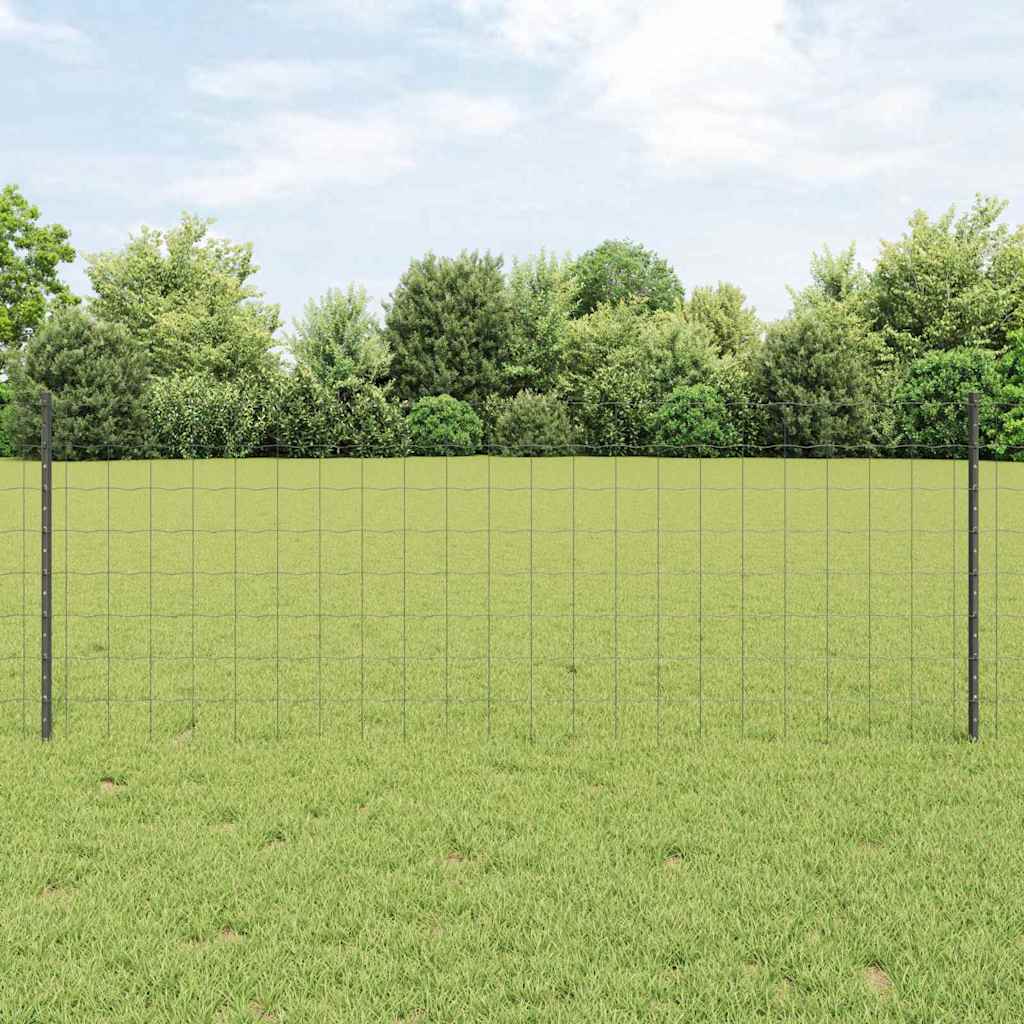 Fence with Posts Grey 0.8 x 25 m Steel