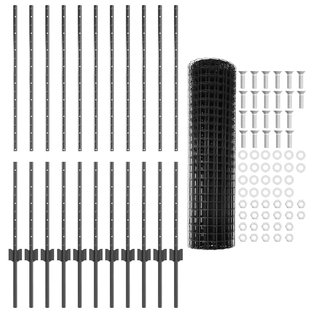Fence with Posts Grey 1.2 x 25 m Steel