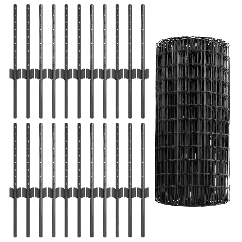 Fence with Posts Grey 0.4 x 50 m Steel