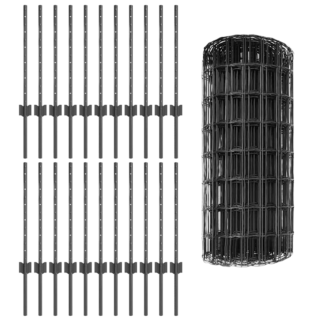 Fence with Posts Grey 0.6 x 50 m Steel