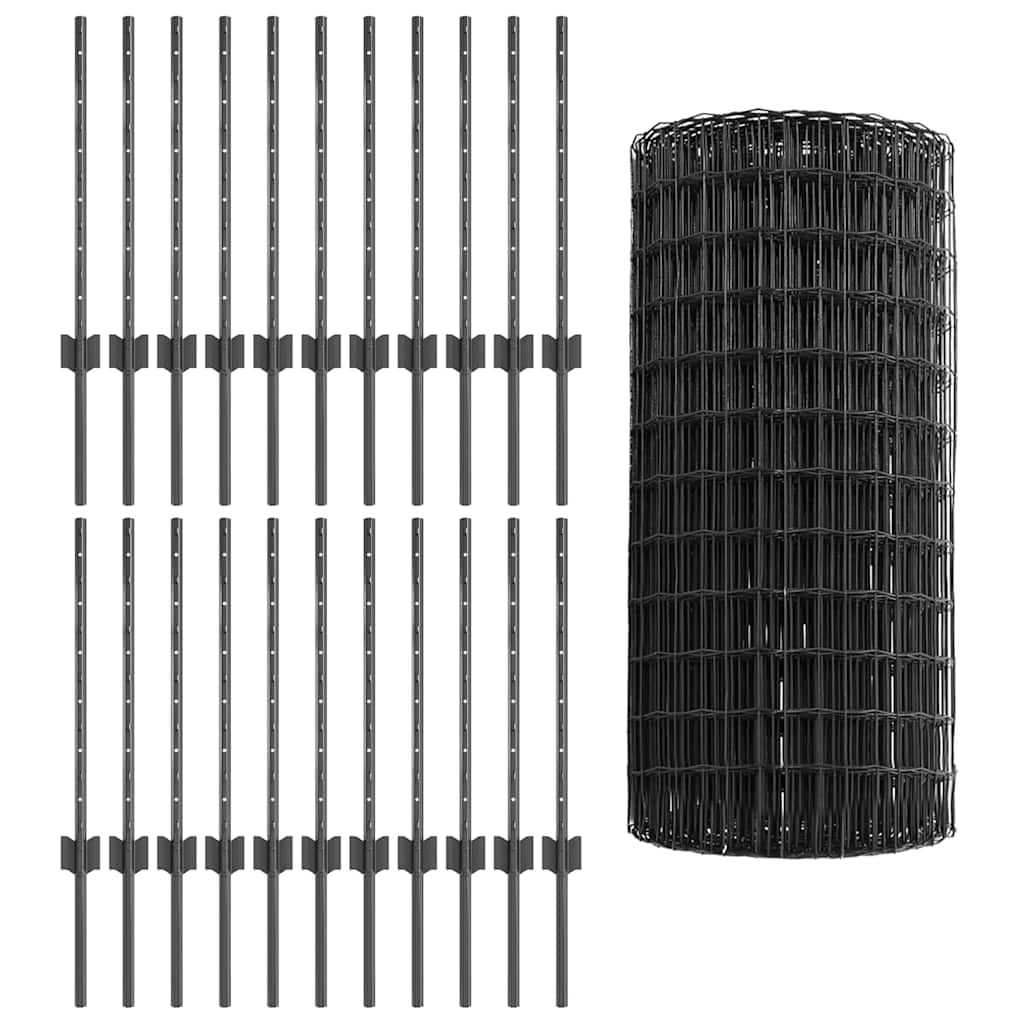 Fence with Posts Grey 0.6 x 50 m Steel
