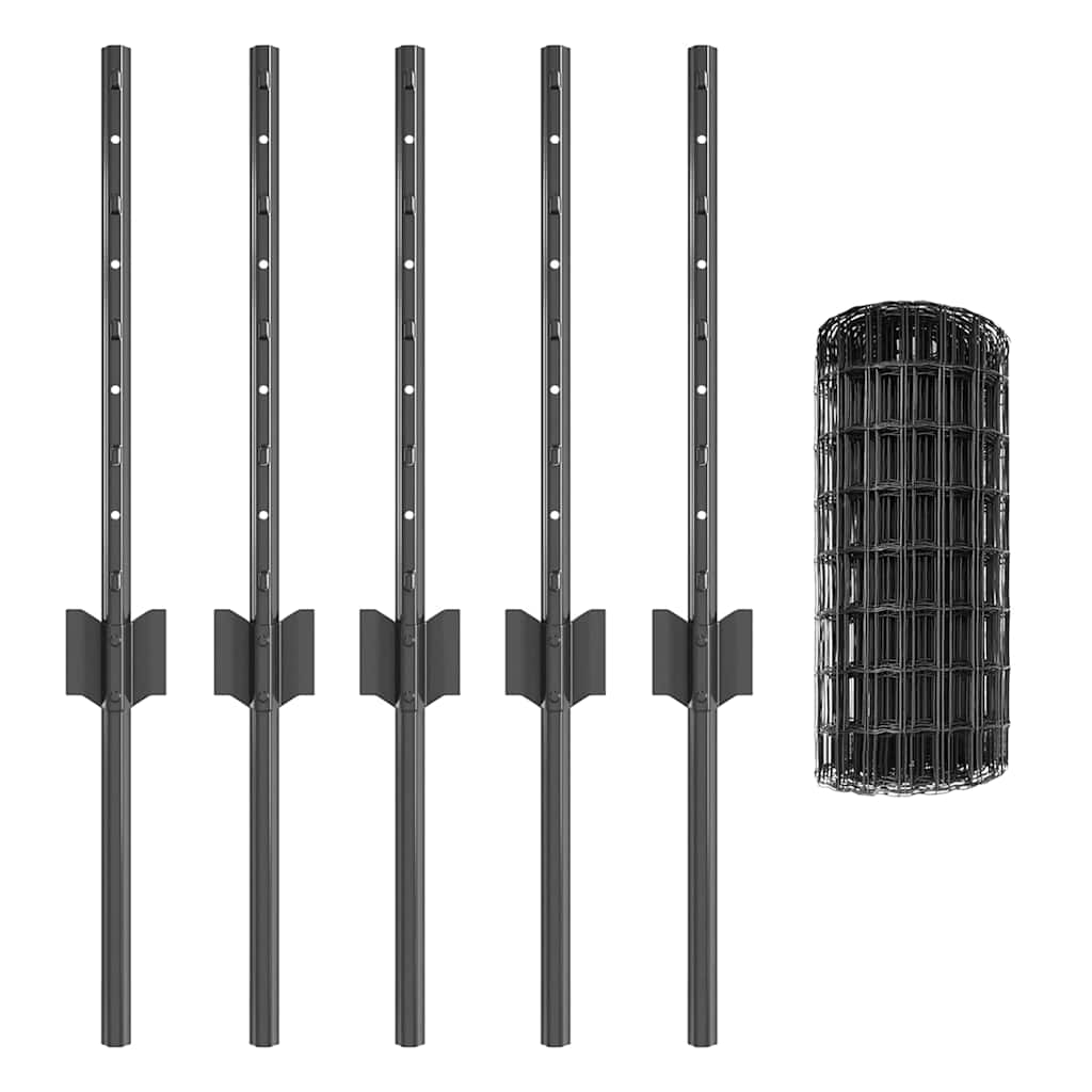 Fence with Posts Grey 0.4 x 10 m Steel