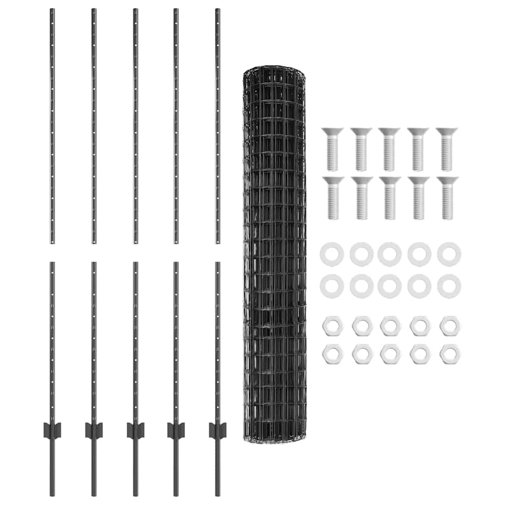 Fence with Posts Grey 1.5 x 10 m Steel