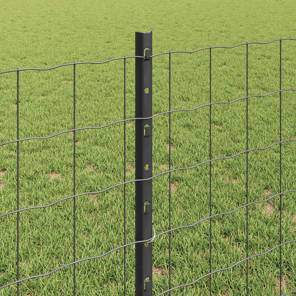 Fence with Posts Grey 0.8 x 25 m Steel