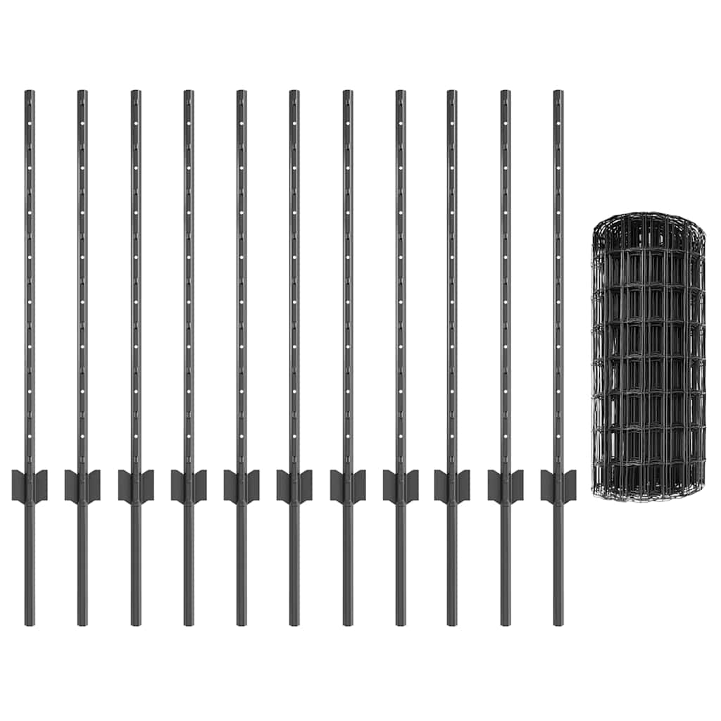 Fence with Posts Grey 0.8 x 25 m Steel