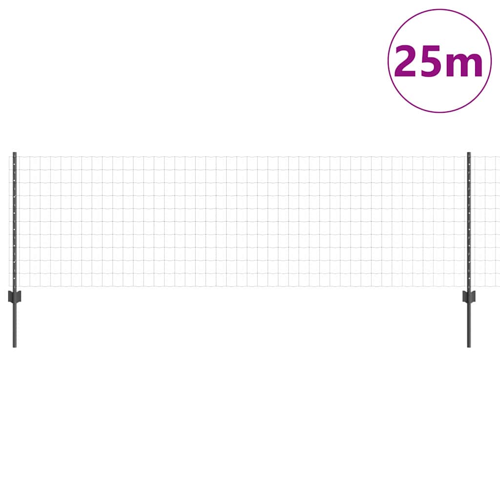 Fence with Posts Grey 0.8 x 25 m Steel