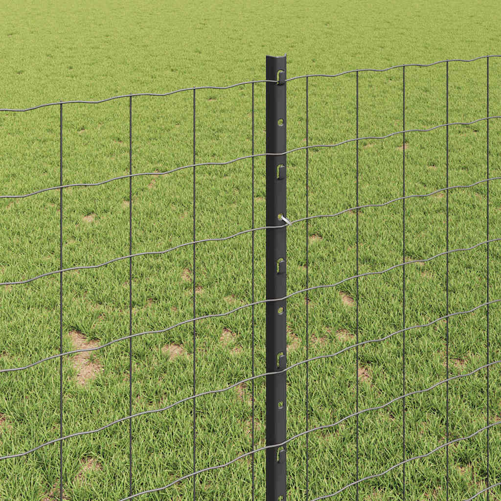 Fence with Posts Grey 1 x 25 m Steel