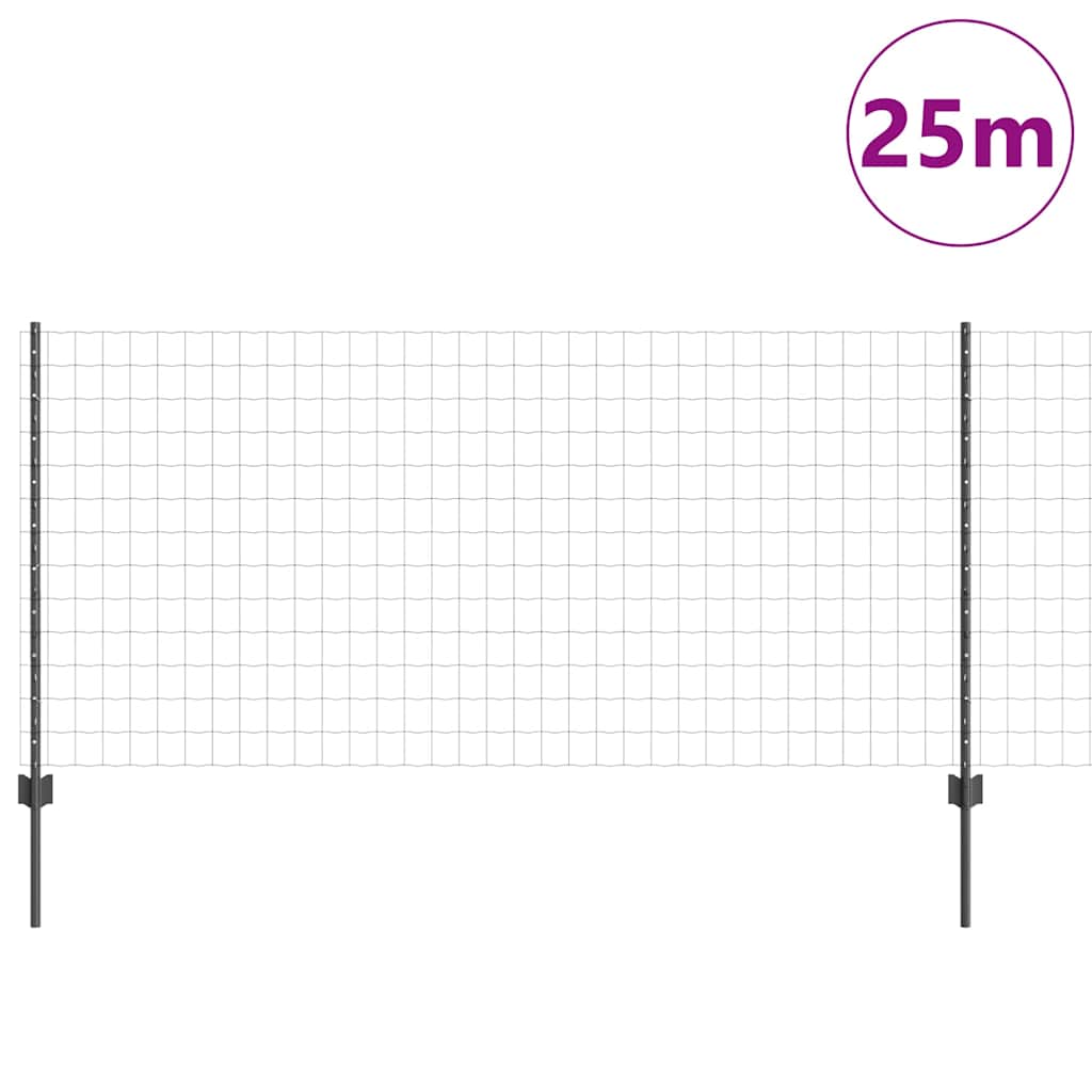 Fence with Posts Grey 1 x 25 m Steel