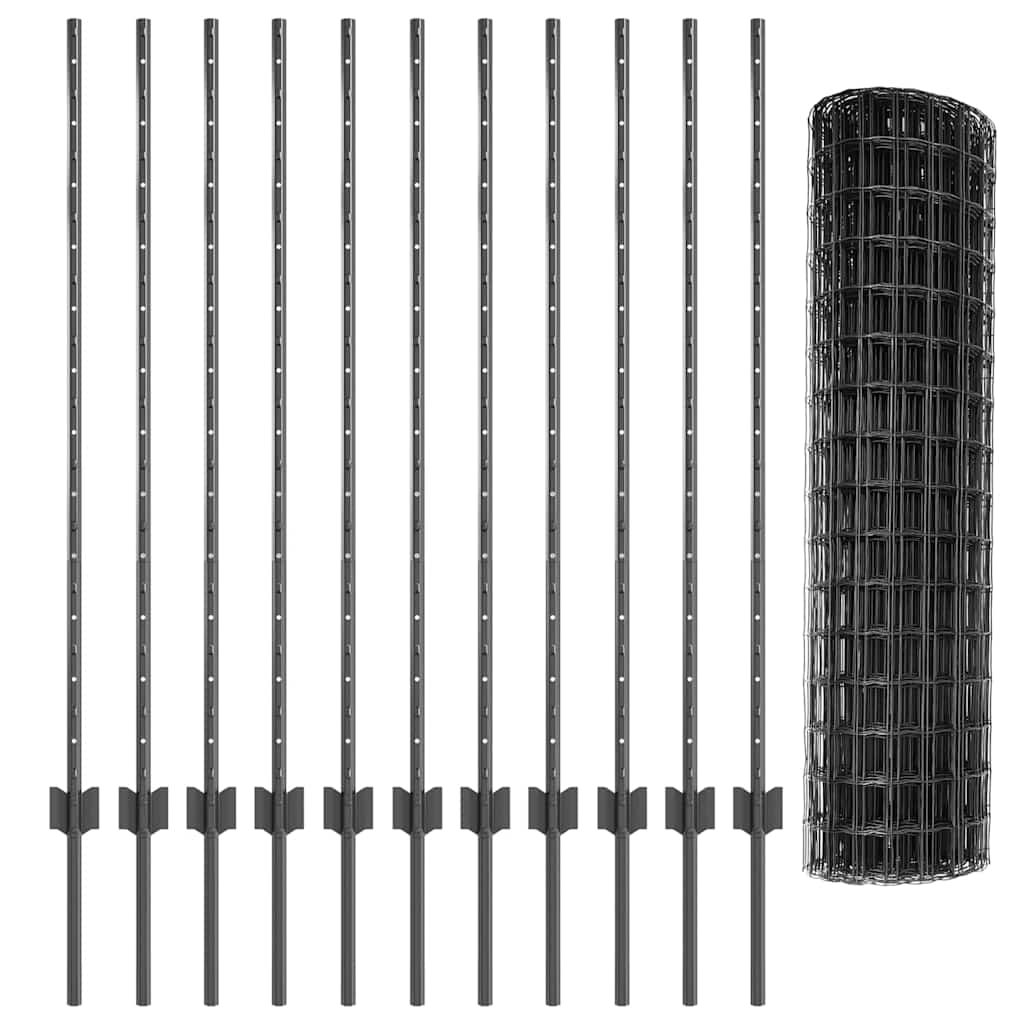 Fence with Posts Grey 1.2 x 25 m Steel