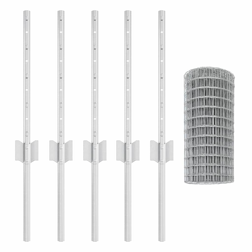 Fence with Posts Silver 0.4 x 10 m Steel