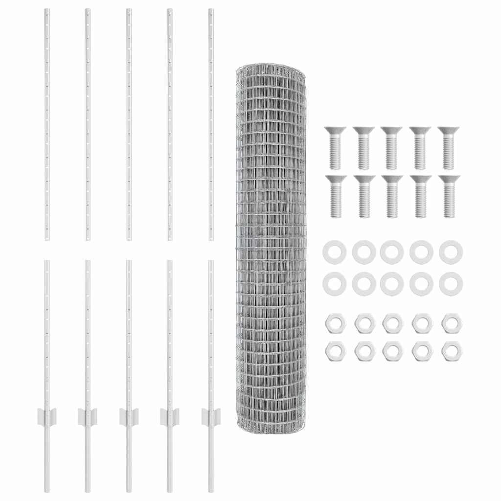 Fence with Posts Silver 1.4 x 10 m Steel
