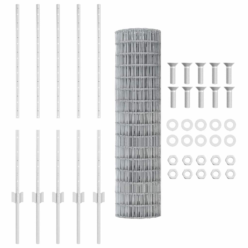 Fence with Posts Silver 1 x 10 m Steel