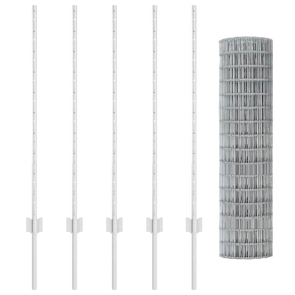 Fence with Posts Silver 1 x 10 m Steel