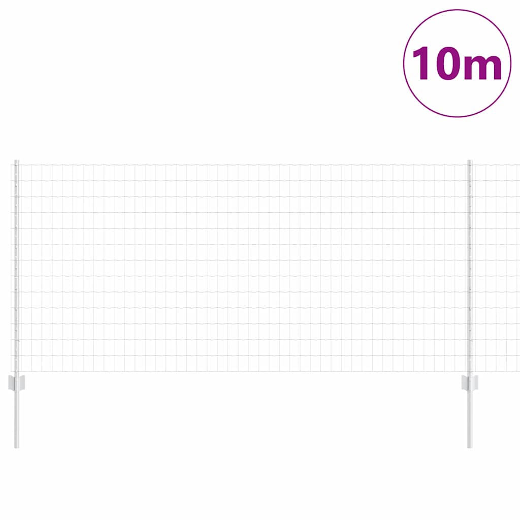 Fence with Posts Silver 1 x 10 m Steel
